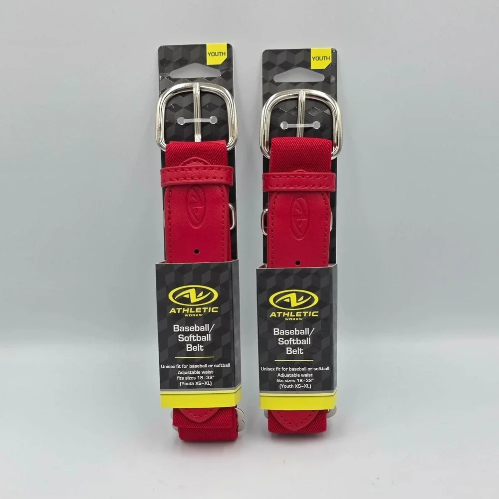 Athletic Works AW Red Adjustable Baseball Softball Unisex Youth Belt - (Pk of 2)